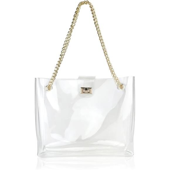 Multifuntional Chain Tote Bag Medium Transparent Shoulder Handbag with Turn-Lock - Picture 1 of 10